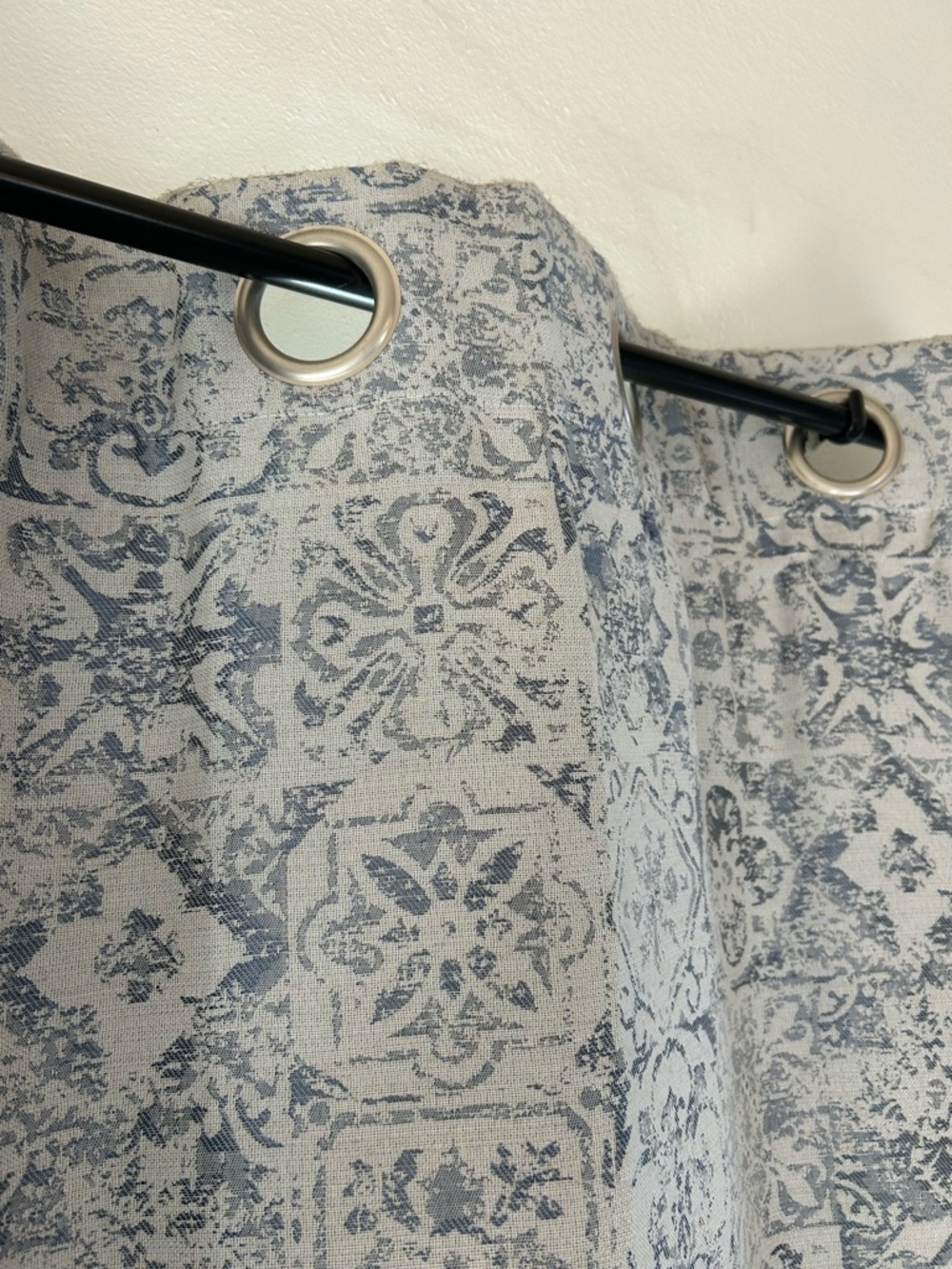 Neutral Blue Patterned Curtains - Picture 2 of 5